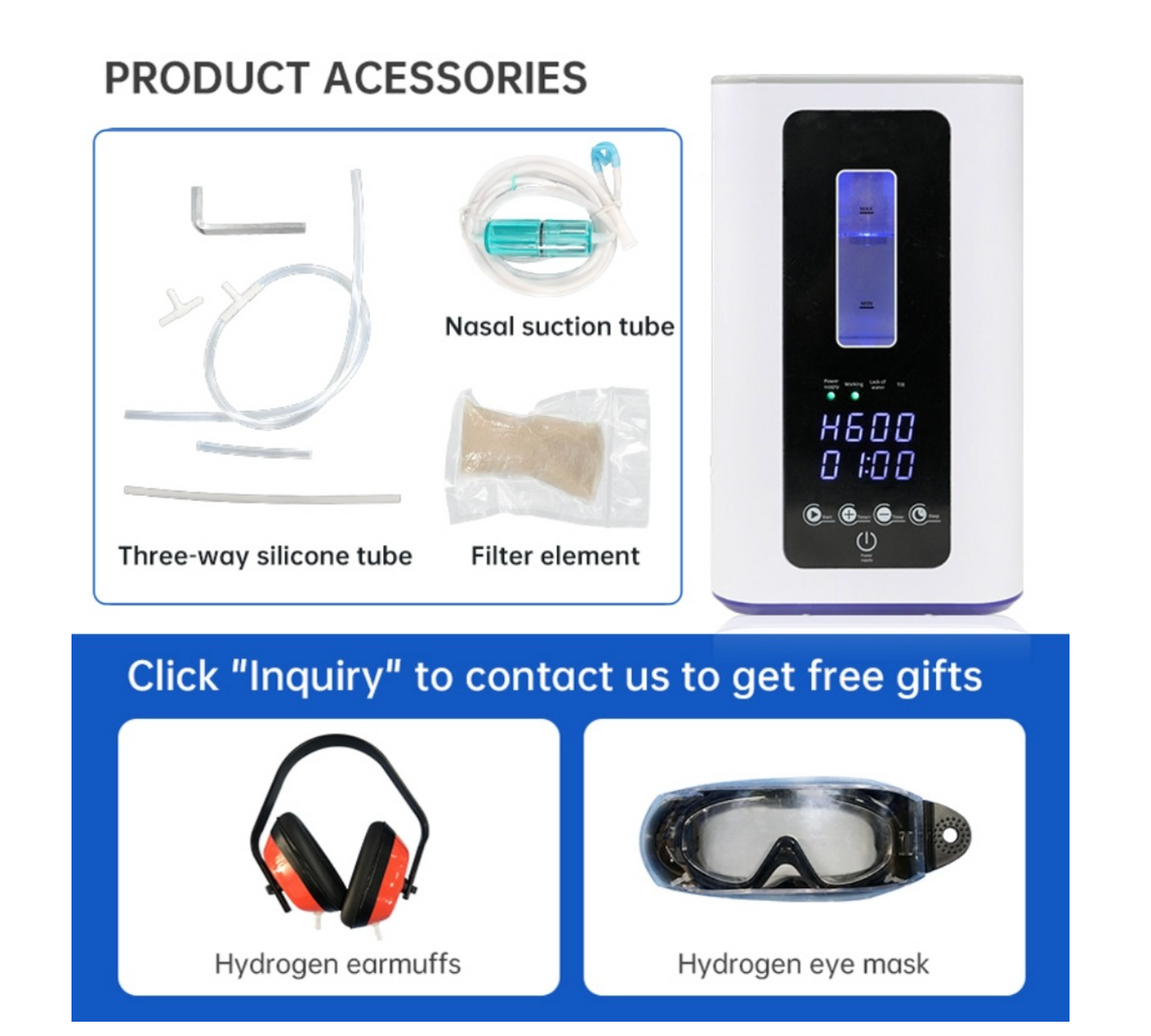 Hydrogen Inhalation 4 in 1  Device 600ML Hydrogen 300ML Oxygen HH600