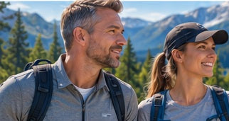 Outdoor lifestyle illustration with two hikers