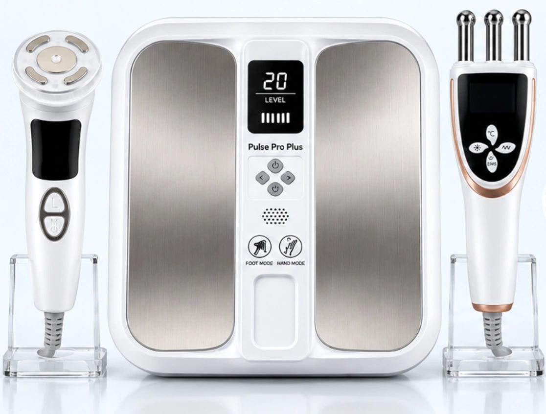 Pulse Pro Plus PEMF wellness foot unit with two separate handheld devices